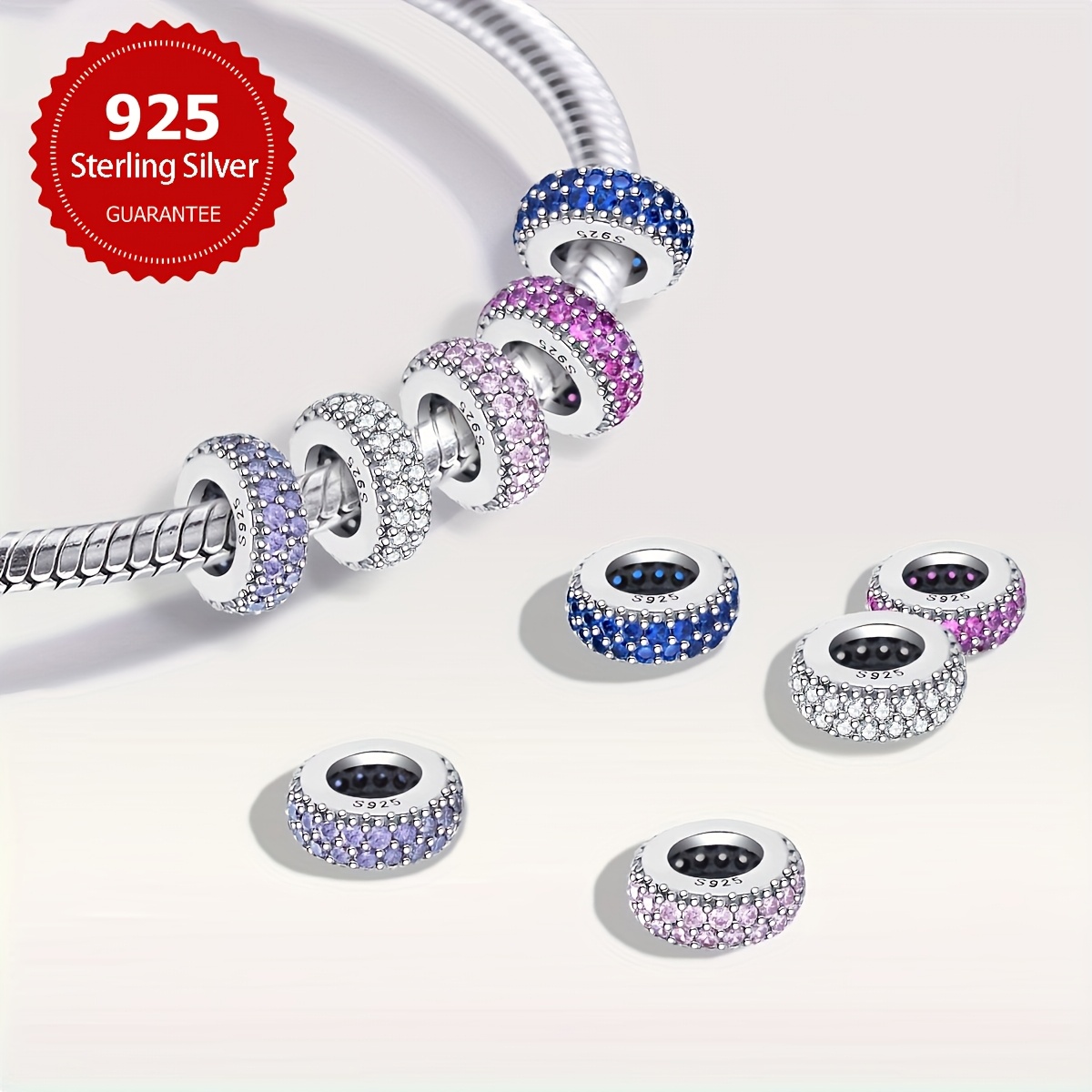 925 Silver Bead with Zirconia Inlay Jewelry for Female DIY